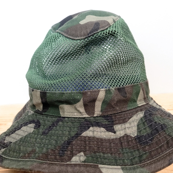 Camoflague Boonie Bucket Sun Hat Size L Neck Cover Mesh Top Chin Cord Fishing - Picture 8 of 9